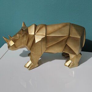 10" Resin Rhonoceros Rhino Sculpture Figurine Showpiece Gold Painted